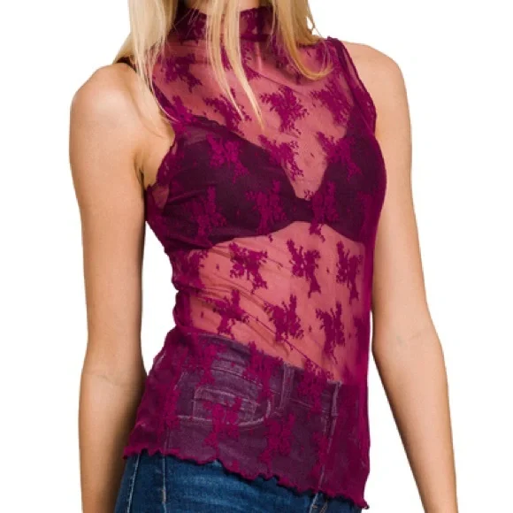 The “Boho Lace Tank” Sleeveless Lace Top | Red Wine - Picture 1 of 3